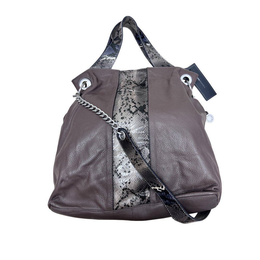 BCBGMAXAZRIA Hobo Bag Womens NS Mink New Leather Snakeskin Embossed EOR209BZ-201